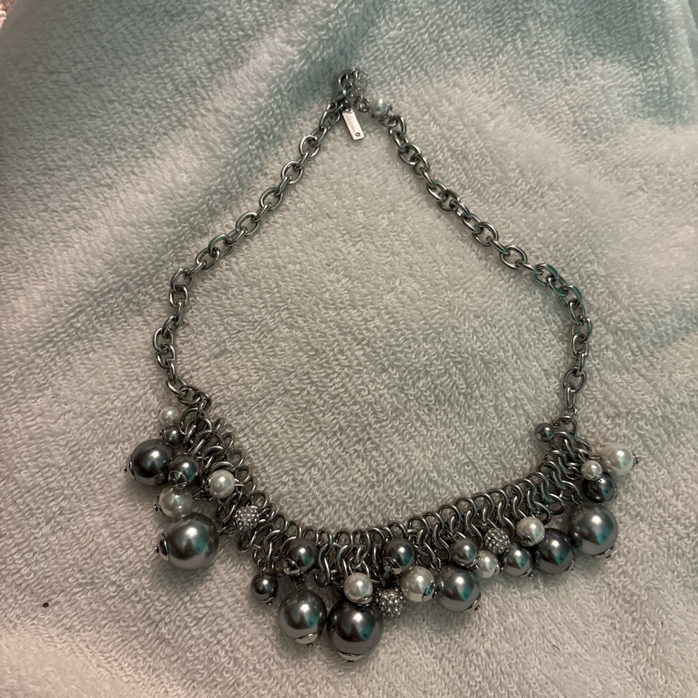 White House Black Market Silver and Pearl Necklace